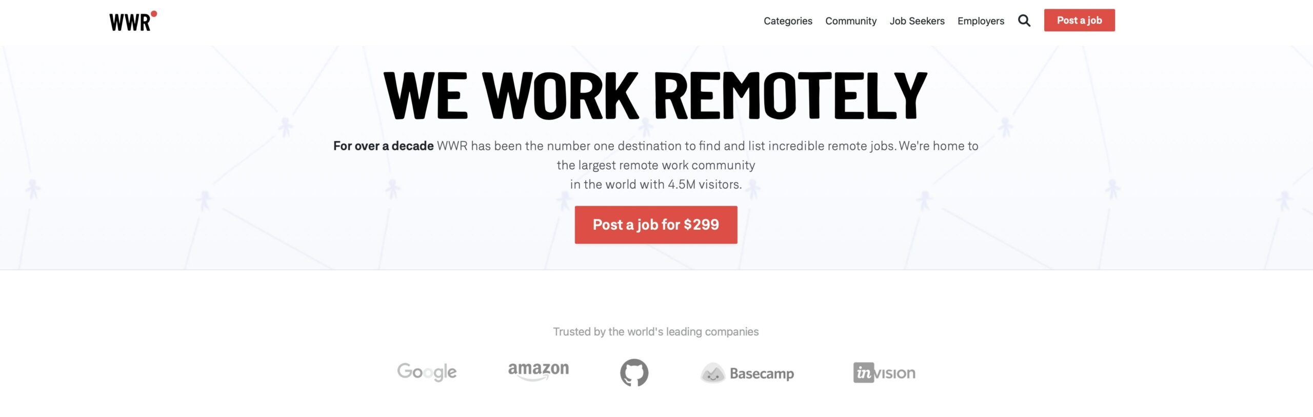 We Work Remotely Website Home Page